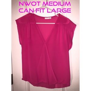 NWOT Fuchsia bright pink wrap v neck Blouse top